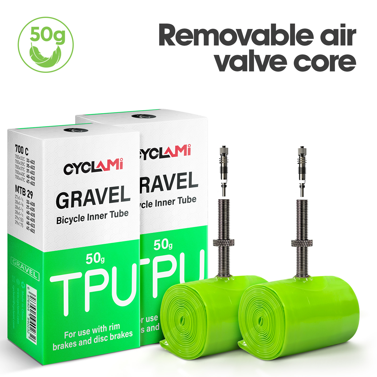 Gravel Bike Tires - Cámara de aire ultraligera CYCLAMI para